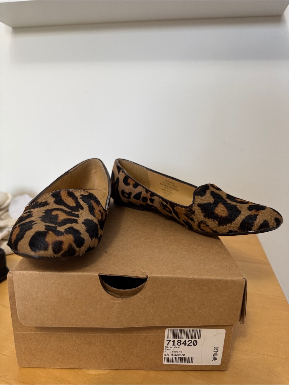 Nine West Leopard-Print Pointed Toe Flats in Brown and Black